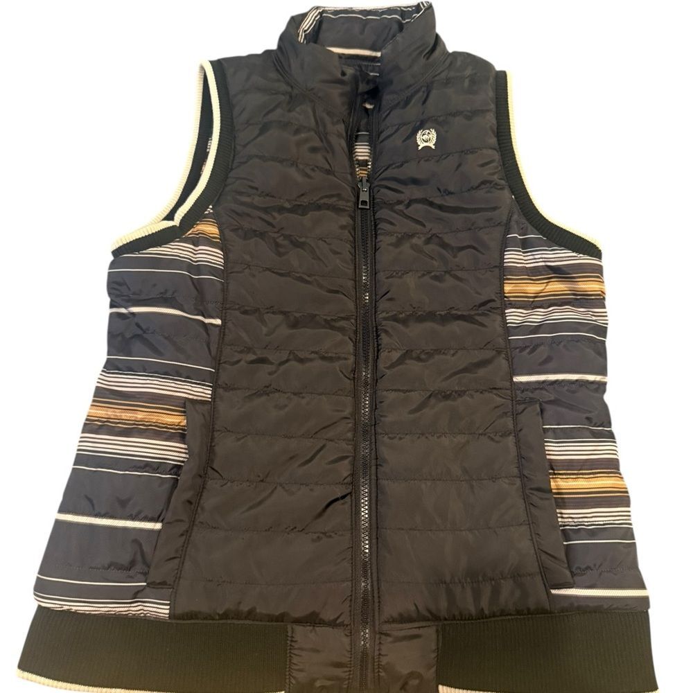 Cinch Reversible Black striped Quilted Insulated Vest Women’s Size M